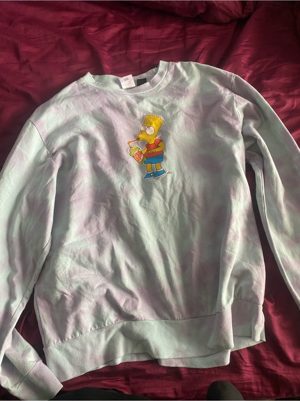 Original Use Light Green Tie-Dye Crewneck with Bart Simpson Patch